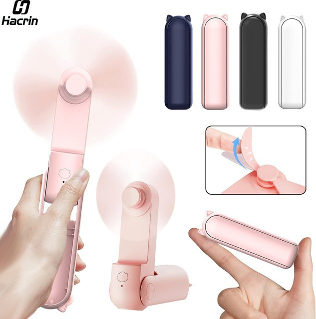 Tragbarer Mini Handventilator von Raugee in Schwarz, USB wiederaufladbar mit 2000mAh Akku und Powerbank-Funktion, faltbar und kompakt für unterwegs - Bild 1