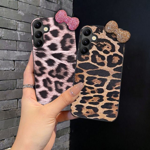 Samsung Galaxy Handyhülle mit 3D Diamond Bowknot Design in Leopardenoptik, Farbe: Braun, kompatibel mit Samsung Galaxy A13 bis A57 (4G/5G) - Bild 1
