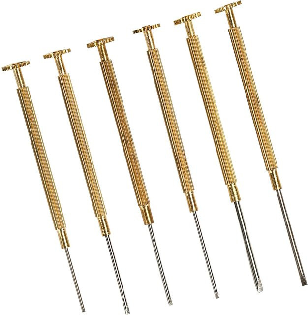6er Set Präzisions-Schraubendreher aus Messing für Uhren, Gläser und Computer Reparaturen in Gold - Bild 1