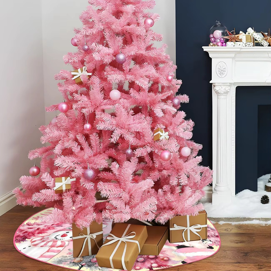 VIKAMA Weihnachtsbaumkleid in Pink mit Weihnachtsmann und Schneemann als Dekoration für drinnen und draußen - Bild 4