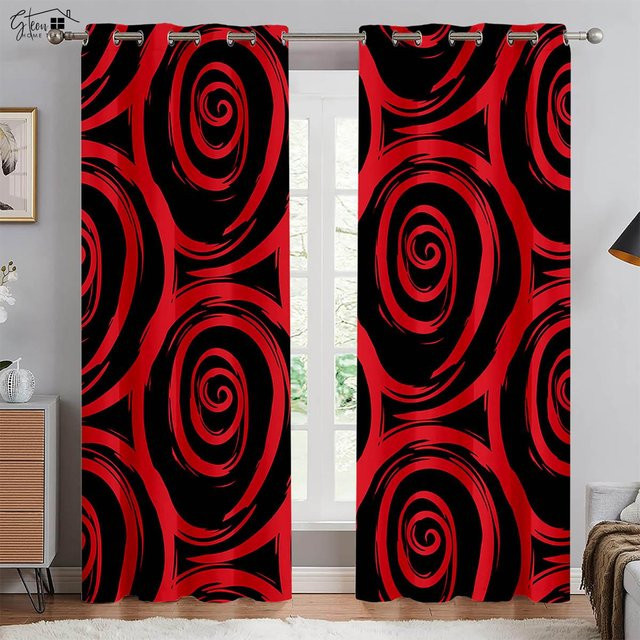 Yiran Furniture Dekorative Rosen Vorhänge mit 3D-Druck in Schwarz-Rot, 2er-Set, Breite: 50 cm, Höhe: 130 cm - Bild 1