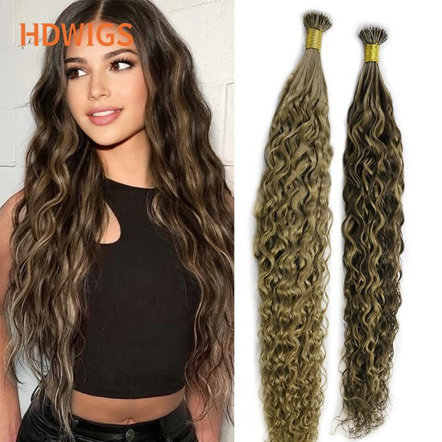 HDWIGS Nano-Ring-Haarverlängerungen, Echthaar, natürliche Welle, 50 Stück - Bild 1