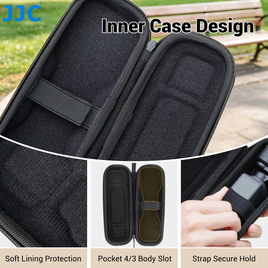 JJC Pocket 3 Tragetasche für DJI Osmo Pocket 4 und 3, kompakte Aufbewahrungstasche mit Karabiner, Schwarz - Bild 3