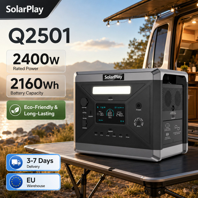 SolarPlay Tragbare Powerstation Q2501 Solargenerator in Grau mit 2160Wh Kapazität, 2400W Spitzenleistung und 1100W Schnellladung - Bild 1