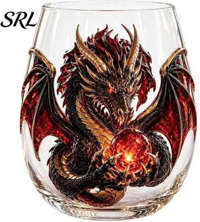 Mythic Glass Art Drachen Whiskyglas Shenglian mit 3D-Skulptur und Kristallkugel, Multicolour, 400 ml