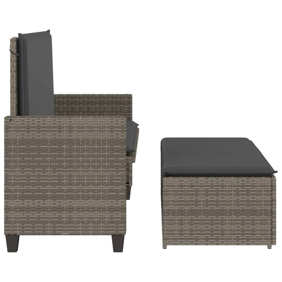 vidaXL Gartenbank aus Polyrattan mit Kissen und Hocker, Grau, B/T/H: 122 x 115 x 97 cm - Bild 4
