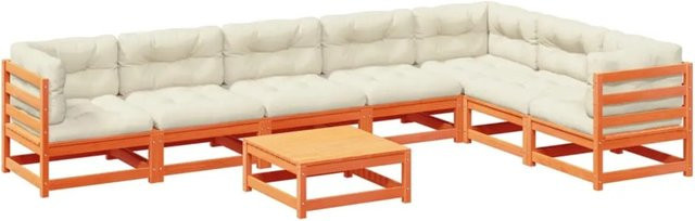 vidaXL 8-tlg. Garten-Sofagarnitur aus Kiefernholz in Wachsbraun mit Kissen und Ottoman in L-Form - Bild 1