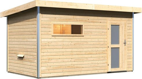 Karibu Saunahaus Schwanenburg 3 aus Fichtenholz in Beige, B/T/H: 393 x 231 x 239 cm - Bild 1