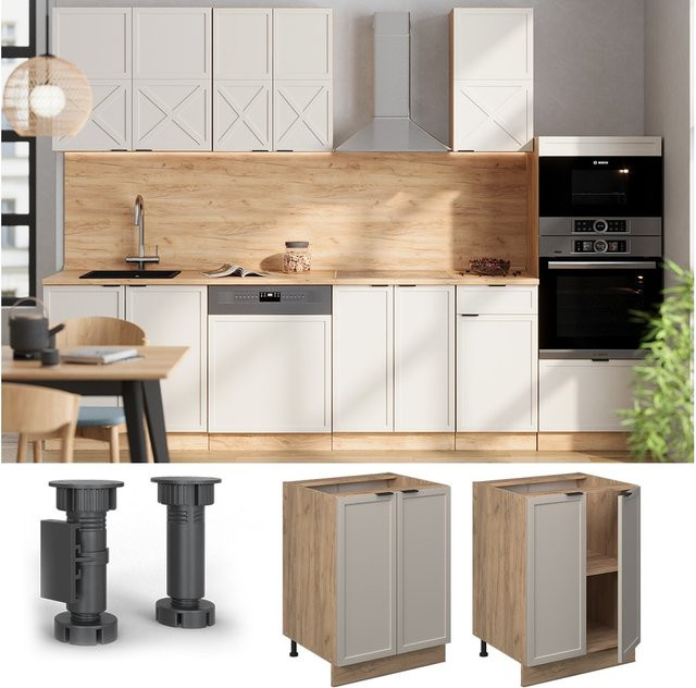 Vicco Unterschrank Fame-Line in Eiche Grau-Beige mit Arbeitsplatte in Eiche, Breite: 60 cm - Bild 1