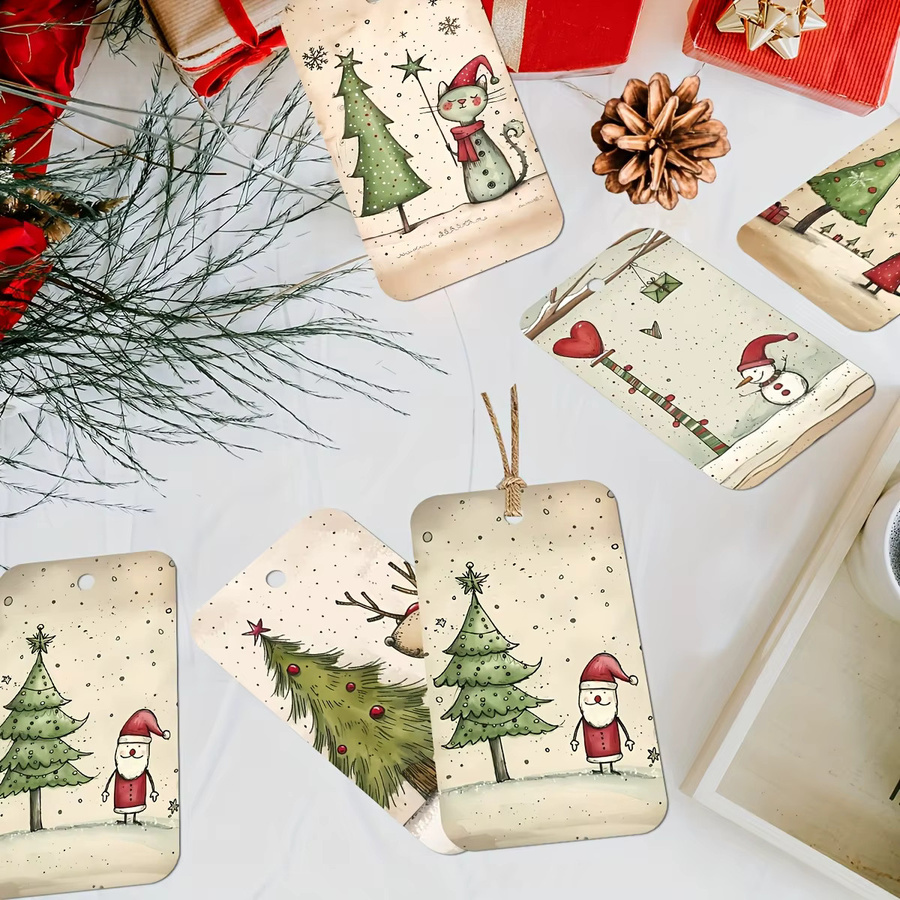 50 Stück Vintage-Weihnachtsgeschenkanhänger aus Holz in Mehrfarben mit Schnur für Bastelarbeiten und Dekoration - Bild 3