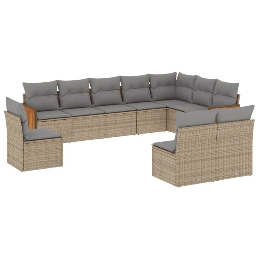 vidaXL 10-tlg. Garten-Sofagarnitur L-Form aus Polyrattan in Beige mit Kissen und Stauraum - Bild 2
