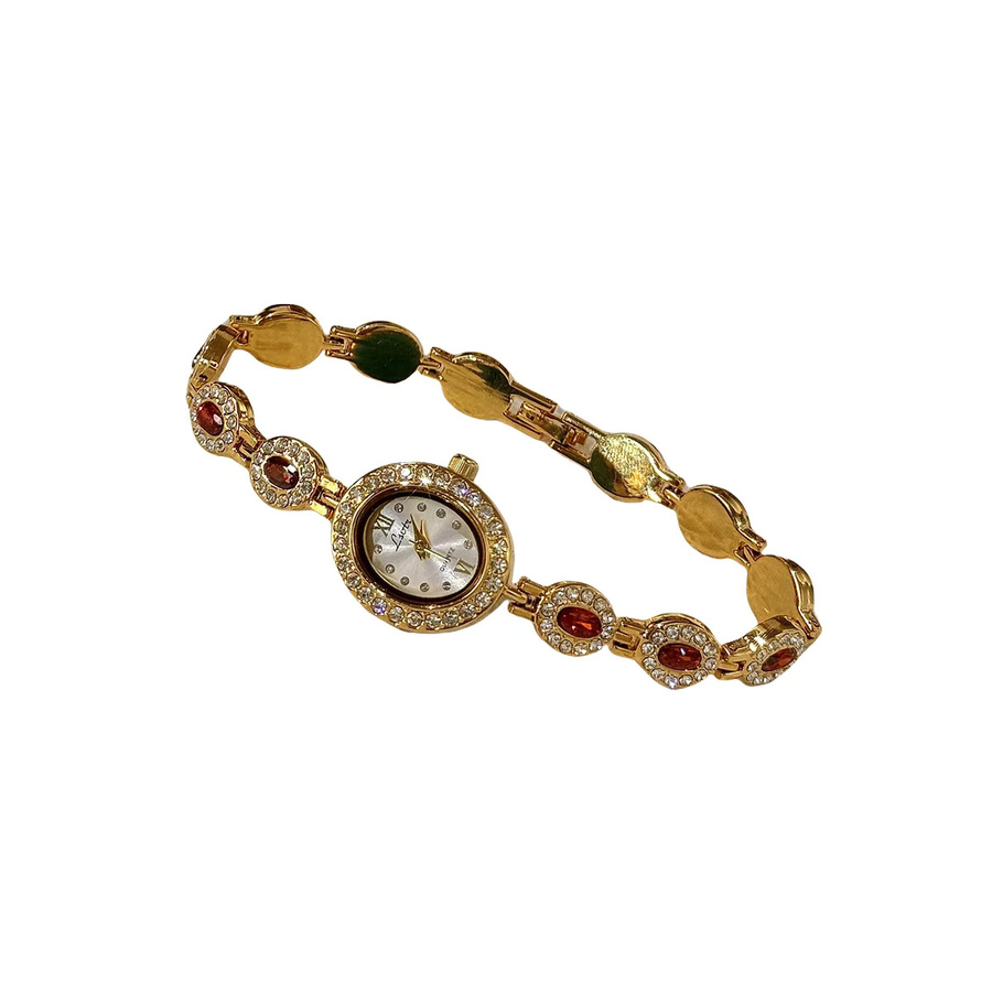 LSVTR Armbanduhr Damen, Quarz, Oval, Diamantbesetzt, Weiß, Gold, Vintage - Bild 2