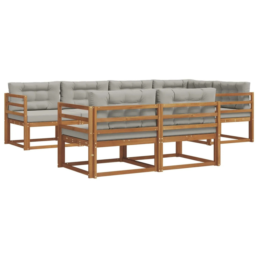 vidaXL Outdoor-Sofagarnitur aus Akazienholz in L-Form, 7-teiliges Set mit Kissen in Braun und Hellgrau - Bild 2