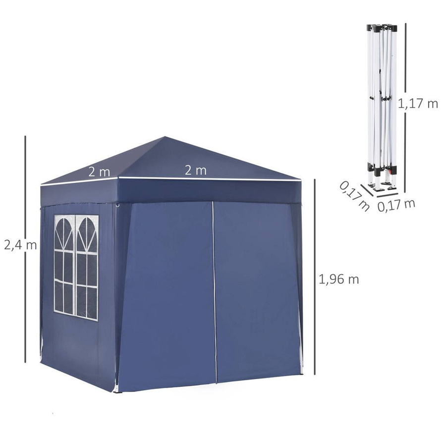 Outsunny Faltpavillon mit Pyramidendach aus Oxford-Gewebe und Stahlgestell in Blau, B/H/T: 200 x 240 x 200 cm - Bild 3
