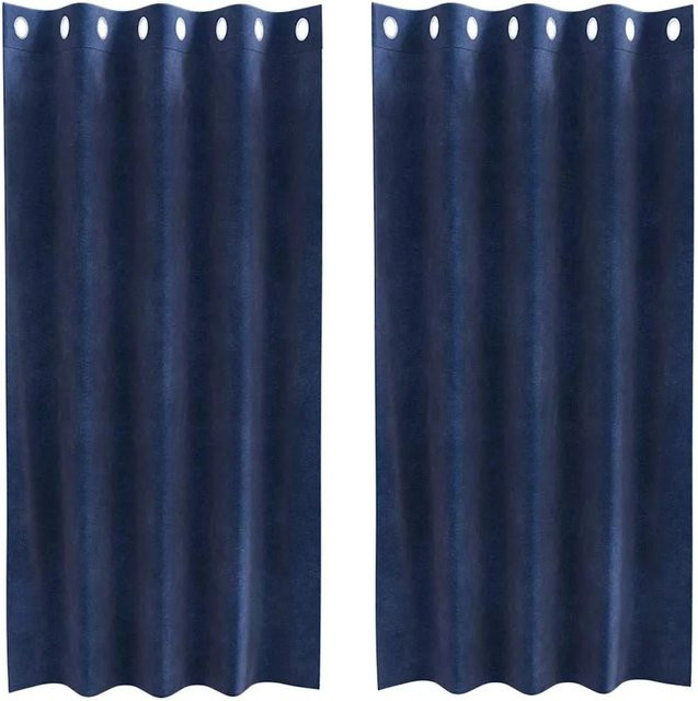 vidaXL Vorhänge aus Samt in Dunkelblau, 2er-Set, Verdunkelungsvorhänge, Breite: 140 cm, Höhe: 175 cm - Bild 1