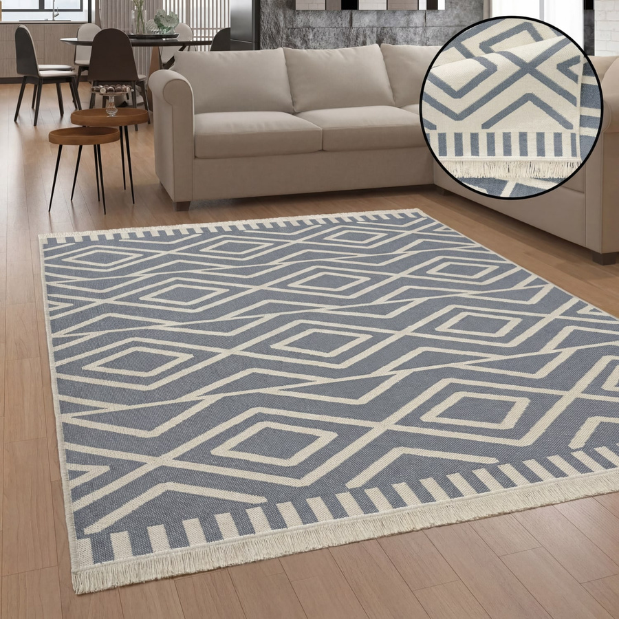 Wendbarer Kilim-Teppich Skyla modern in Grau, Gelb und Anthrazit, B/T: 140 x 200 cm - Bild 2