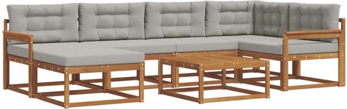 vidaXL Outdoor-Sofagarnitur aus Akazie mit 7-teiligem Set und Kissen in Natur und Hellgrau - Bild 1