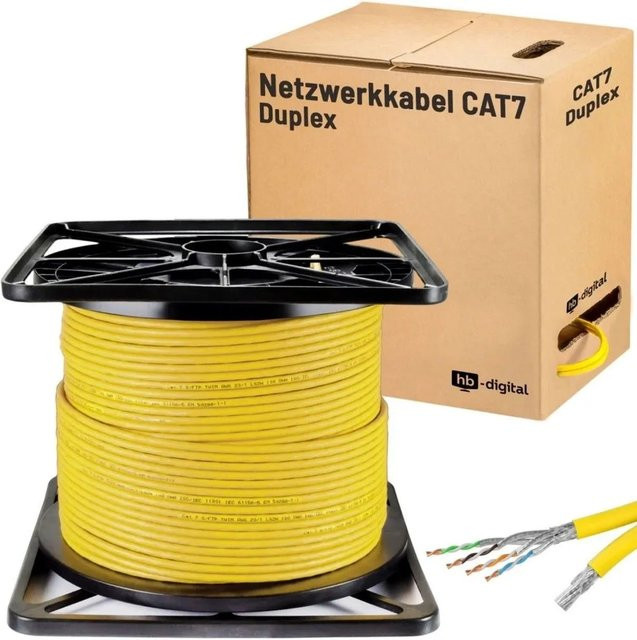 hb-digital CAT 7 Duplex Ethernet LAN Kabel S/FTP AWG23 LSZH Gelb 100m - Bild 1