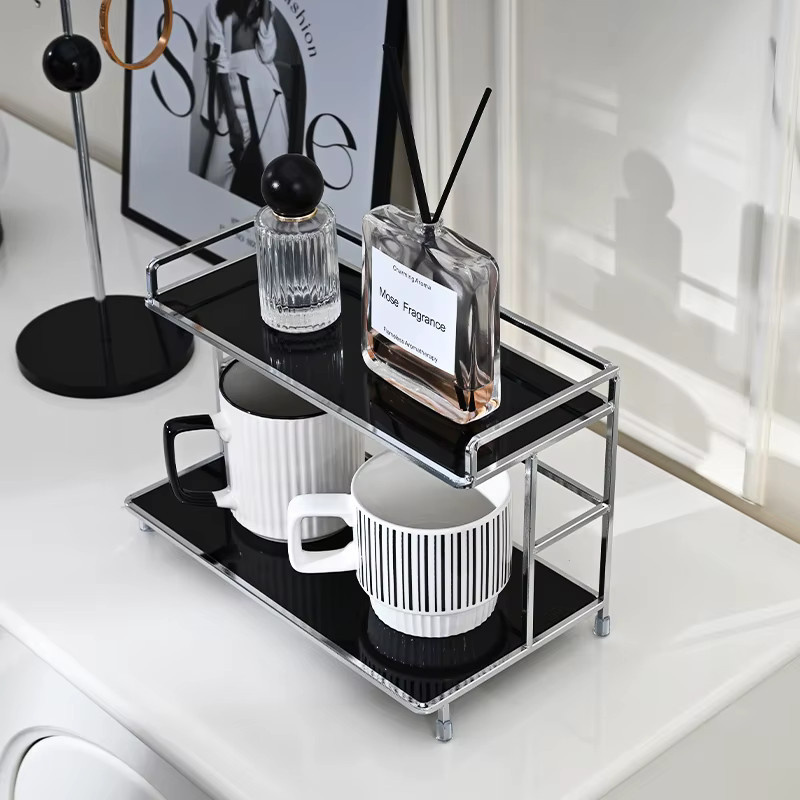 Doppelschichtiges Metall-Schreibtischregal in Weiß als Organizer für Schreibwaren, Tassen oder Kosmetik - Bild 3
