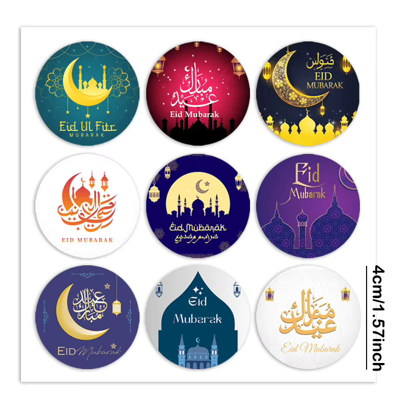 10 Blatt Ramadan Mubarak Aufkleber mit Mond- und Burgmuster für DIY-Dekorationen und Partyzubehör - Bild 1
