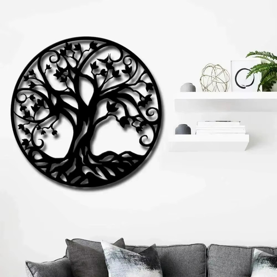 CIFBUY 3D-Stammbaum Wandkunst aus Metall in Schwarz mit floralem Baum des Lebens Design - Bild 3