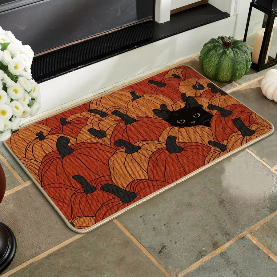 VIKAMA Fußmatte Black Cat Pumpkin Herbst Dekoration, Rechteckig, Schwarz und Orange, B/T: 60 x 40 cm - Bild 2