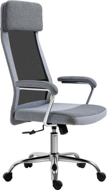 Vinsetto Ergonomischer Bürostuhl von Aosom in Grau, Drehbar mit Wippfunktion und Armlehnen, Höhenverstellbar, B/T/H: 65 x 67 x 119-129 cm - Bild 1