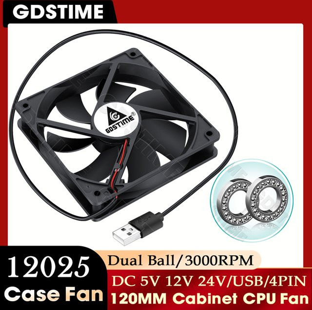 GDSTIME PC-Gehäuselüfter mit Doppelkugellager in Schwarz, B/T/H: 12 x 12 x 2,5 cm - Bild 1