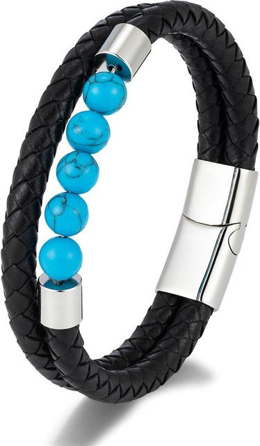 YULIN Charms-Armband, geflochtenes Leder, Tigerauge Stein, Edelstahl, 19cm, Herren - Bild 1