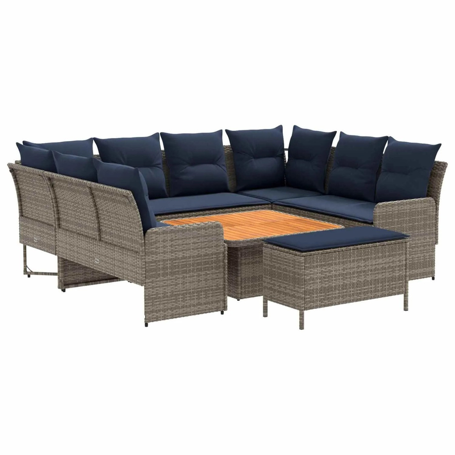 vidaXL Gartenmöbel-Set aus PE-Rattan in L-Form mit 7 Kissen in Grau und Marineblau - Bild 2
