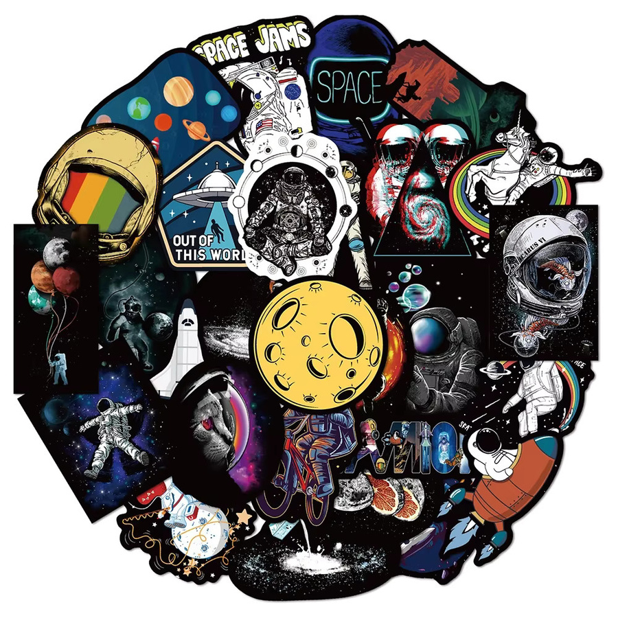 50 Stück Weltraum Astronaut Graffiti Aufkleber von GOGOTU, Wasserdichte PVC Sticker in Multicolour für Skateboard, Kühlschrank und Gepäck - Bild 5