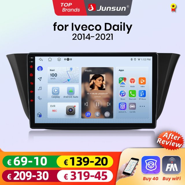 Junsun Android Auto Autoradio für Iveco Daily mit Wireless CarPlay, GPS, Navi und DSP in Schwarz - Bild 1