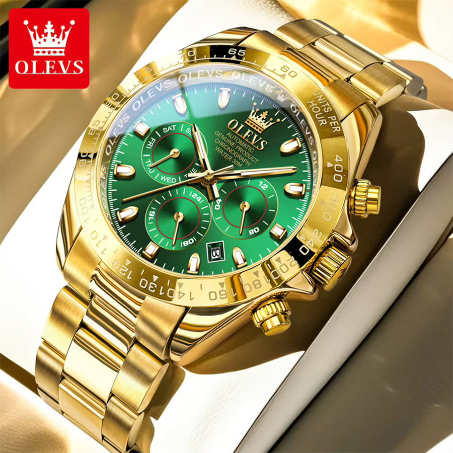 OLEVS Armbanduhr Automatik, Edelstahl, Bicolor, Grün, Herren - Bild 2