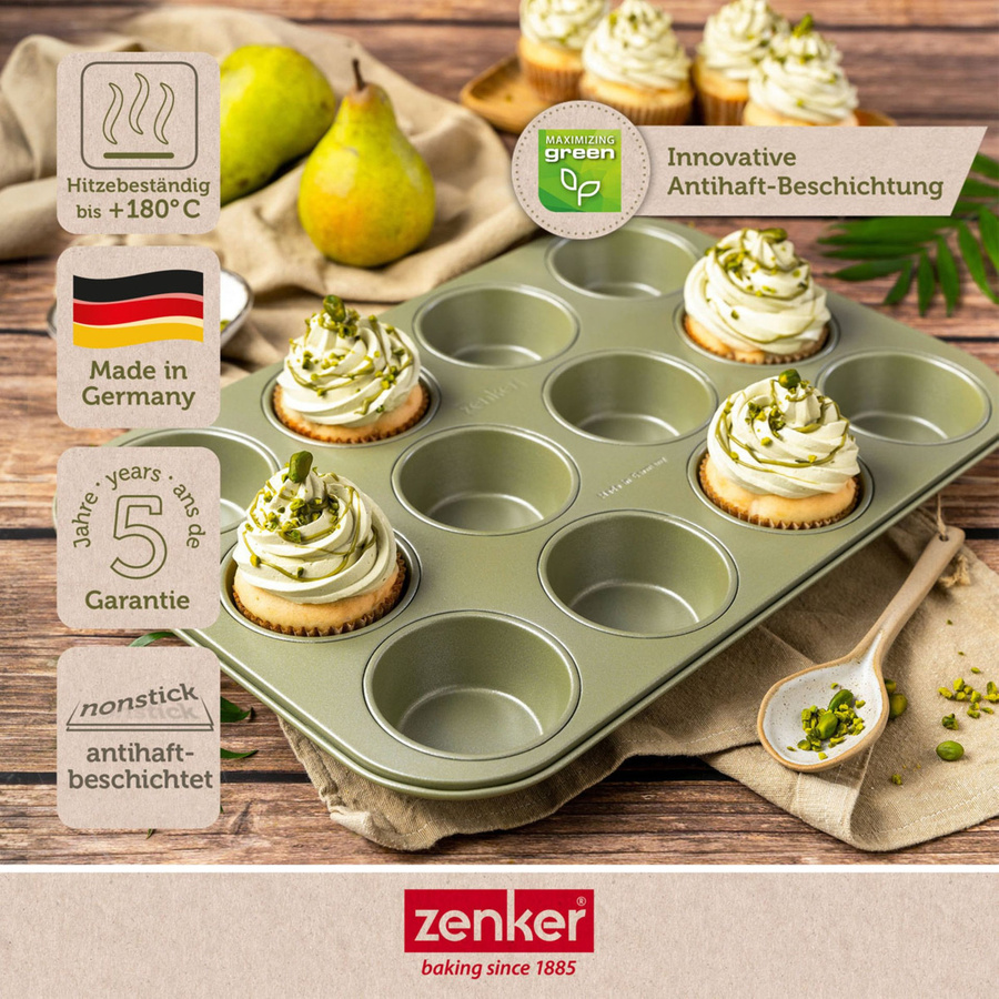 Zenker Muffinform Green Vision, 12er, rund, Antihaftbeschichtung, Keramik, grün - Bild 2