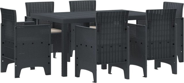 vidaXL 7-teiliges Garten Essset aus Poly Rattan mit Kissen in Anthrazit - Bild 1