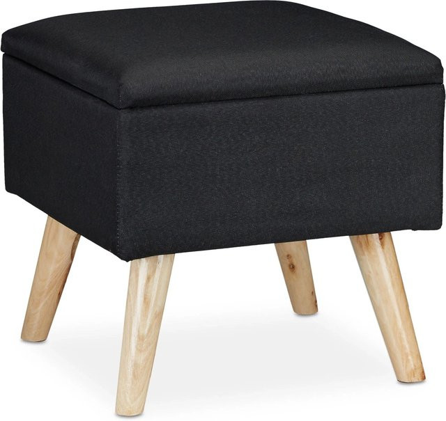 Relaxdays Hocker mit Stauraum aus Kunstleinen und Holz in Schwarz B/T/H: 40 x 40 x 40 cm - Bild 1