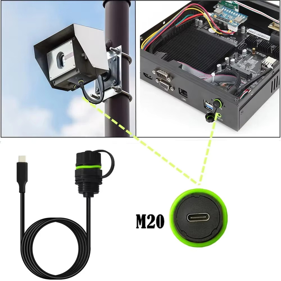 BSN USB 3.1 Typ-C Chassis-Panel M20 Wasserdichtes und Staubdichtes Lade- und Datenkabel IP68 Schwarz, Länge: 1 m - Bild 5