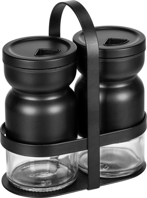 WENKO Menage Melli aus Glas in Schwarz, 3-teilig mit Salzstreuer und Pfefferstreuer - Bild 1