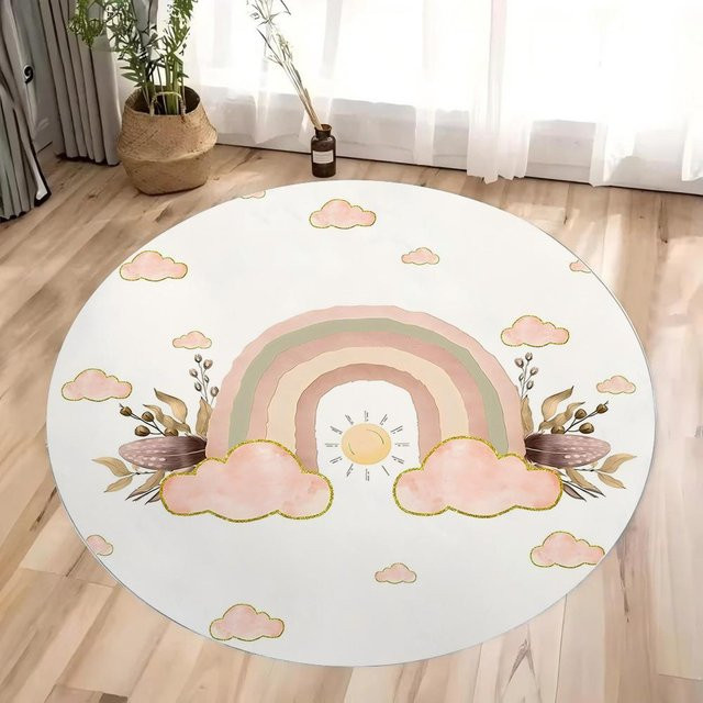 Wucifang Jewelry Boho Regenbogen Runder Teppich, Waschmaschinenfest und Rutschfest, Mehrfarbig, Durchmesser: 80 cm - Bild 1