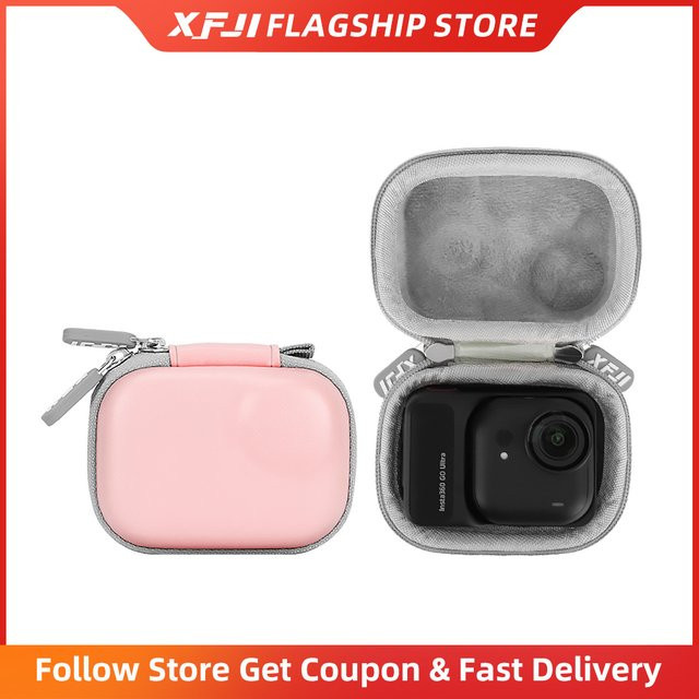 XFJI Mini-Kameratasche für Insta360 GO Ultra, tragbare Aufbewahrungstasche aus PU in Pink - Bild 1