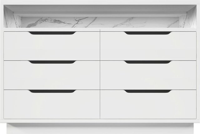 okwish Sideboard mit LED und 6 Schubladen in Marmordesign, Weiß, B/T/H: 120 x 40 x 85 cm - Bild 1