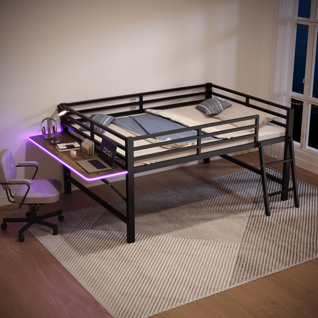 Modernes Multifunktionales Metall-Flachbett in Schwarz mit LED-Unterbettbeleuchtung, B/T: 140 x 200 cm - Bild 1