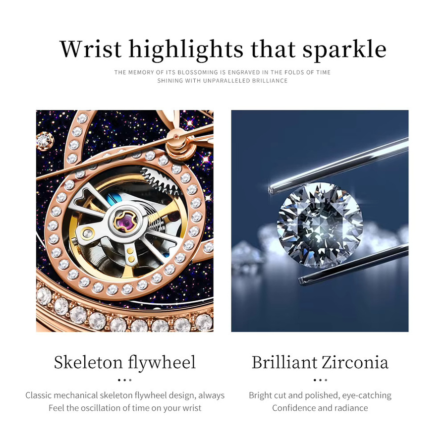OLEVS Armbanduhr Automatik, Edelstahl, Roségold, Diamant, Damen - Bild 3