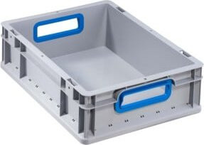 Allit Transportstapelbehälter aus Kunststoff in Grau und Blau mit offenem Griff B: 40 cm, T: 30 cm, H: 12 cm - Bild 1