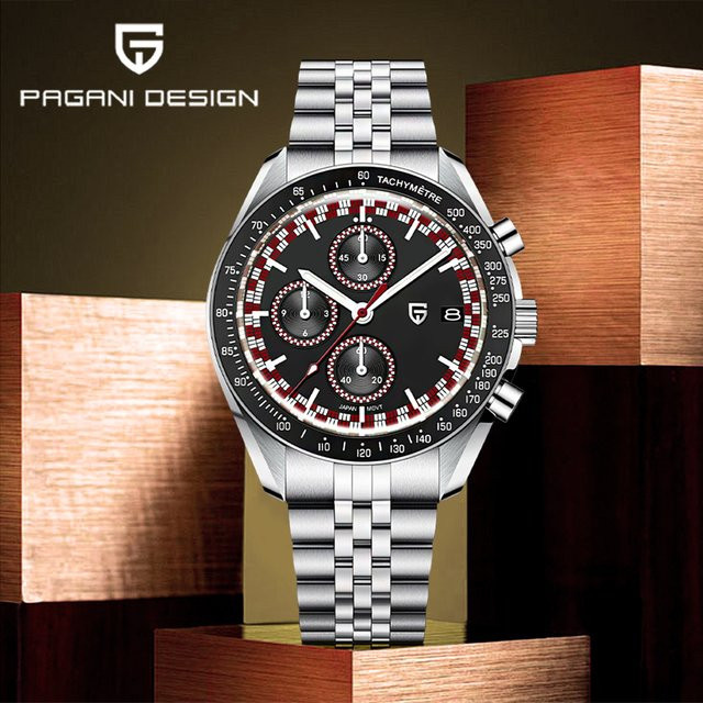 Pagani Design Chronograph, Quarz, Edelstahl, Saphirglas, Herren, Schwarz - Bild 1