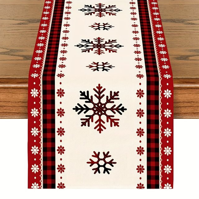 VIKAMA Weihnachts-Tischläufer mit rotem Schneeflocken-Design, B/T: 90 x 33 cm - Bild 1