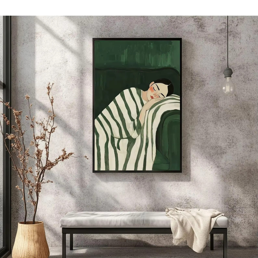 Smaragdgrüne abstrakte Wandkunst SHENCHEN minimalistischer Grafikdruck mit Frauenmotiven - Bild 6