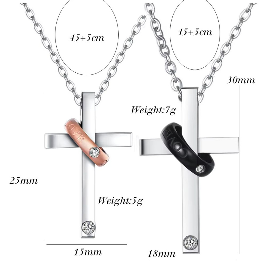 VQYSKO Halskette Kreuz-Paar, Edelstahl, Bicolor, Zirkonia, Unisex - Bild 1