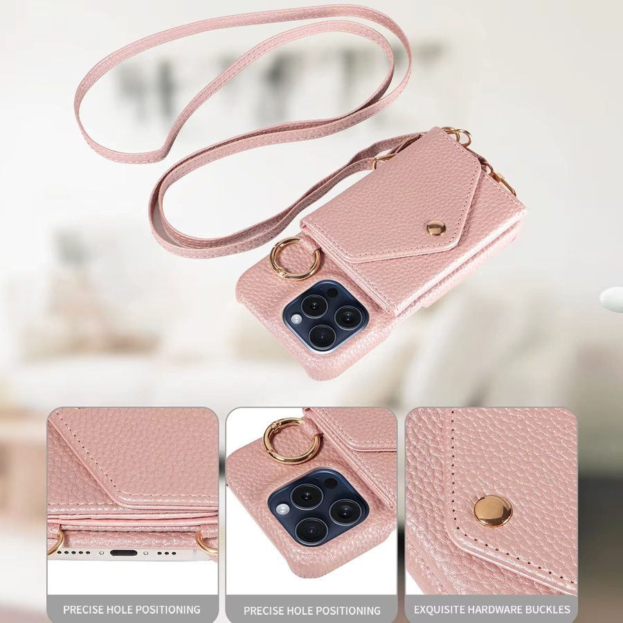 Leder-Handyhülle für Samsung Galaxy A52 A52S A53 A54 A72 A73 A91 M01core M13 in Pink mit Spiegel und langem Lanyard - Bild 2