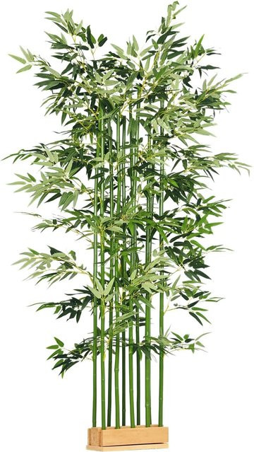 HOMCOM Künstliche Bambuspflanze aus Polyester in Grün, Topf mit Kiefernholz, Durchmesser: 35 cm, Höhe: 180 cm - Bild 1